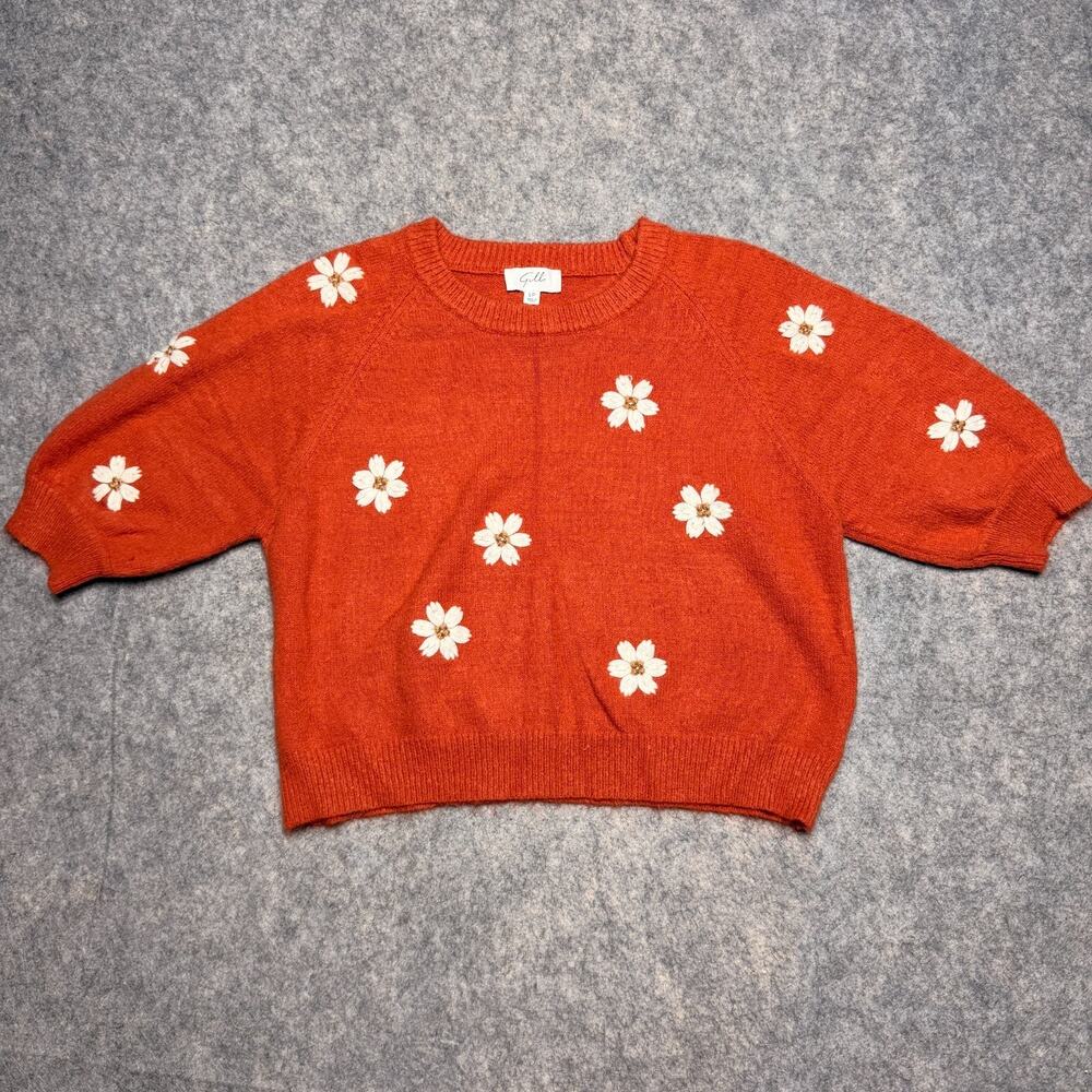 Gilli Daisy Embroidered Sweater LP Rust Orange Cottagecore Boho Grandmacore